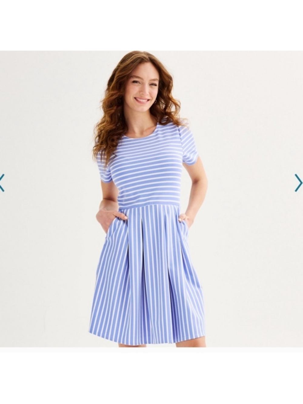 Draper James Fit & Flare Dress in Light Blue and White